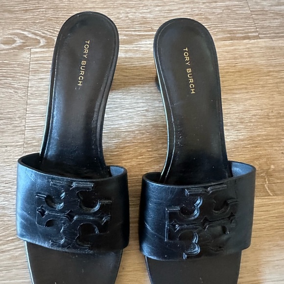 Tory Burch Black Leather Slide Sandals - Picture 2 of 4